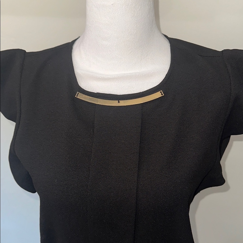 🔵 Esley Black Flutter Sleeve Blouse with Gold Accents